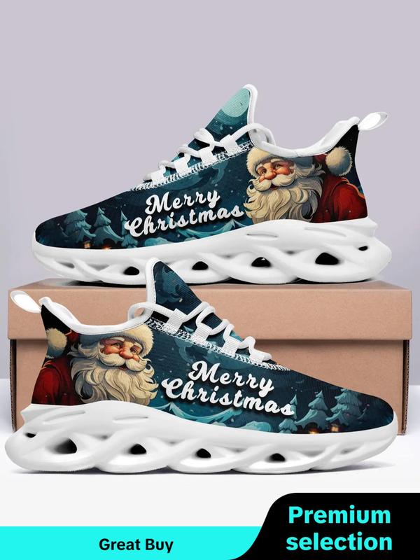 Men's Christmas Themed Lace Up Low Top Chunky Casual Sneakers, Casual Comfortable Soft Sole Sports Running Shoes, Male All-match Round Toe Shoes for Daily Wear