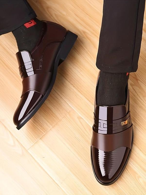 Men's Business Formal Dress Shoes, 1 Pair Solid Color Slip on Dress Shoes, High Quality Comfortable Walking Shoes for Work Office