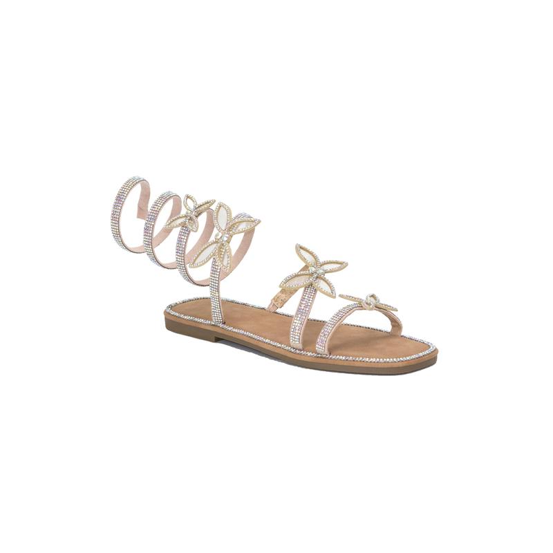 Atlanta - Embellished Spiral Coil Strap Flat Sandals