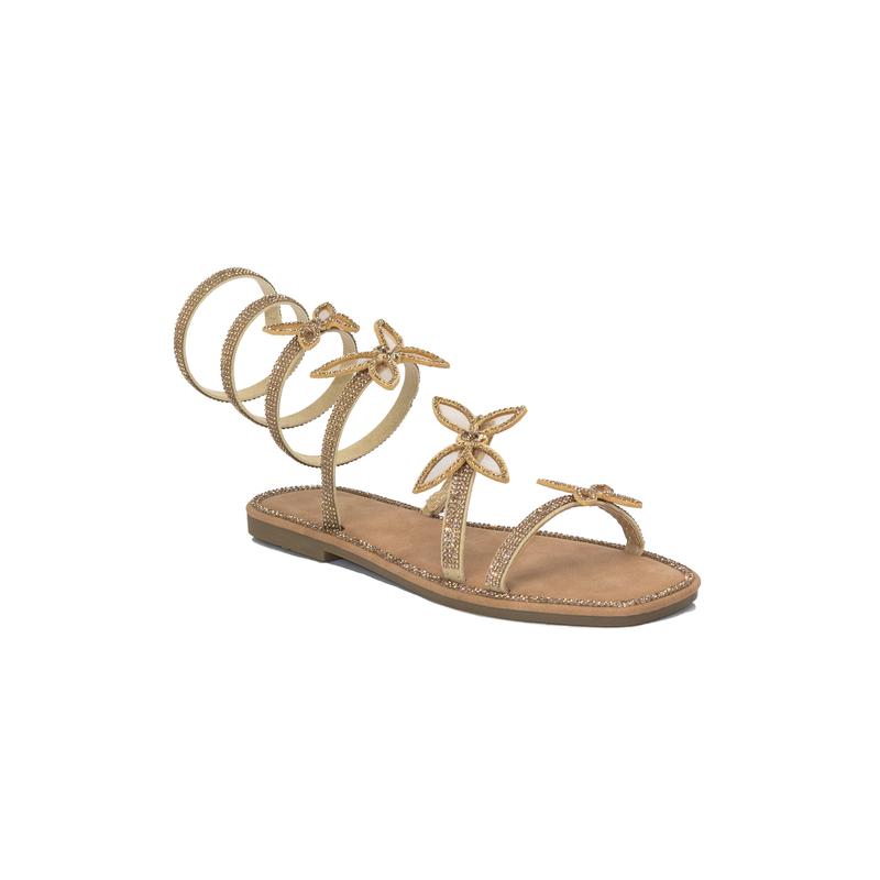 Atlanta - Embellished Spiral Coil Strap Flat Sandals