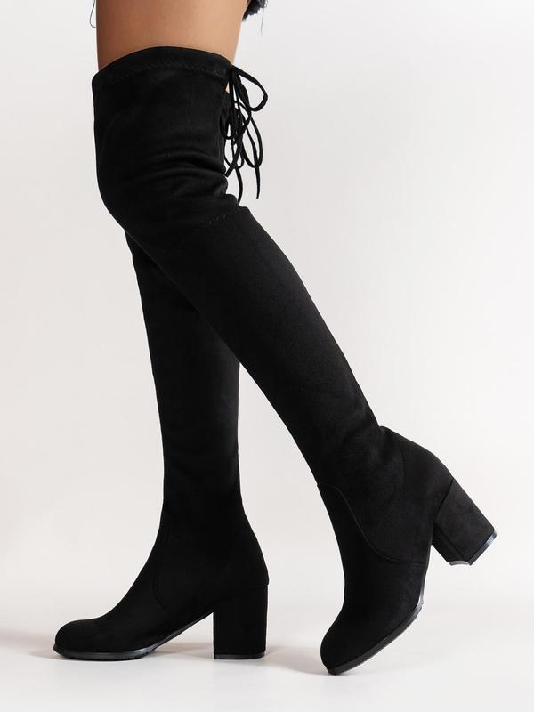 Women's Fashionable Lace Up Over The Knee Boots, Elegant Solid Color High Heel Boots for Daily Wear, Female All-match Trendy Shoes for Winter