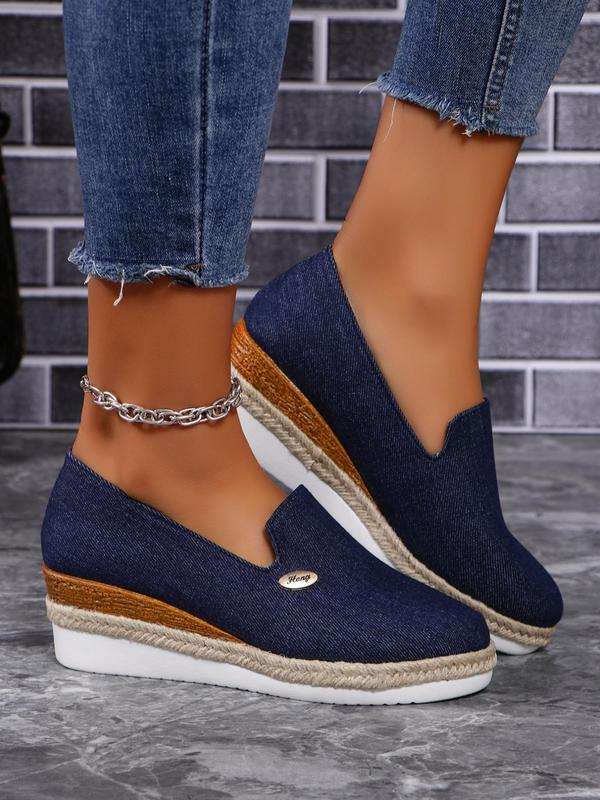 Women's Fashionable Solid Color Slip-on Wedge Shoes, Round Toe Espadrilles Sole Shoes, Casual Comfortable Platform Shoes for Daily Wear