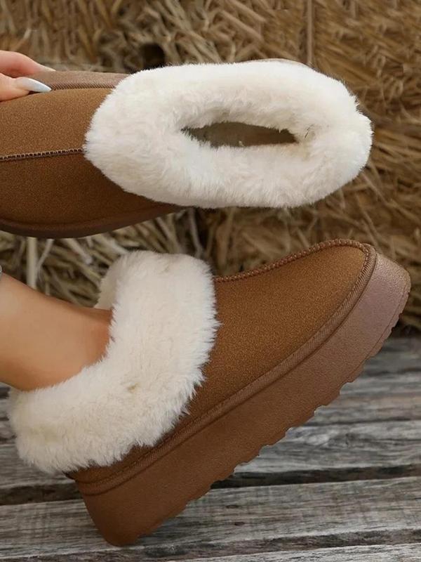 Women's Solid Color Contrast Faux Fur Slippers, Casual Soft Comfortable Home Slippers, Warm Slippers for Indoor & Outdoor Use for Fall & Winter