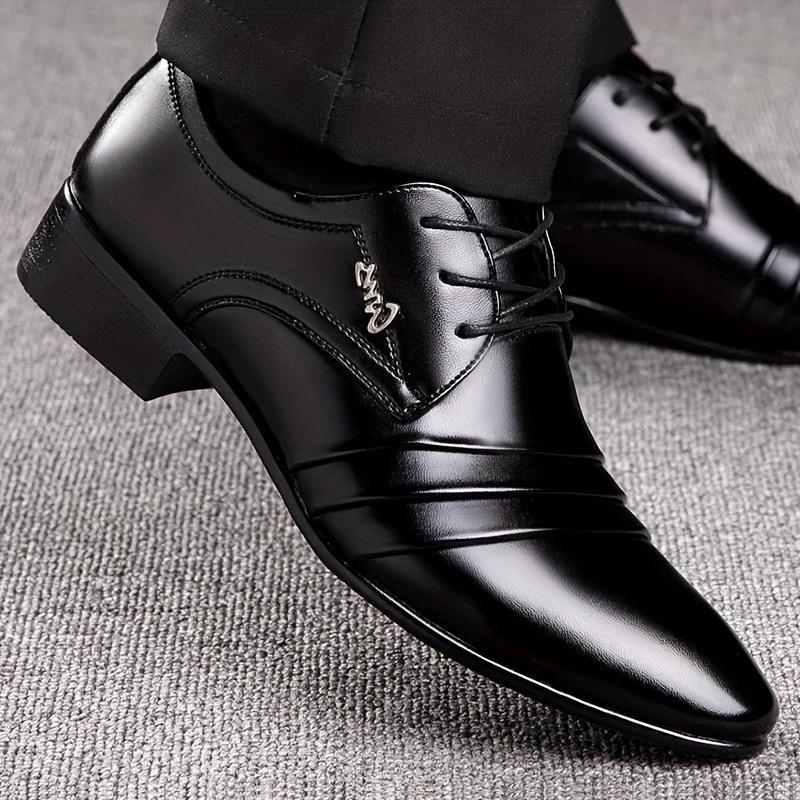 Fashion men's pointed toe dress shoes - lace-up formal shoes, PU upper, classic style men's casual for business and special occasions leather Footwear Walking Shoes