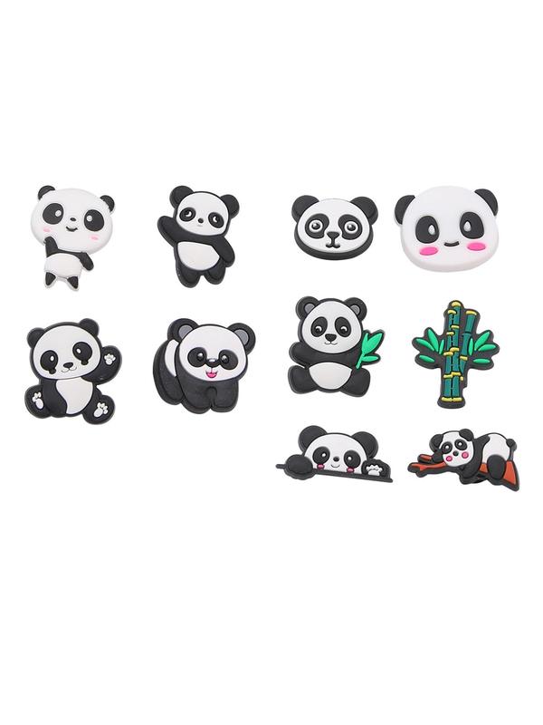 10pcs Panda Bamboo Themed Design Shoes Decoration, Cute Cartoon Panda Design Shoe Charm, Shoe Decoration for Women & Men, Fashionable Shoes Decorations for Clogs