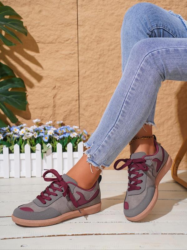 Women's Fashionable Colorblock Lace Up Low Top Sneakers, Casual Comfortable Round Toe Sports Shoes, Female All-match Basic Shoes for Daily Wear