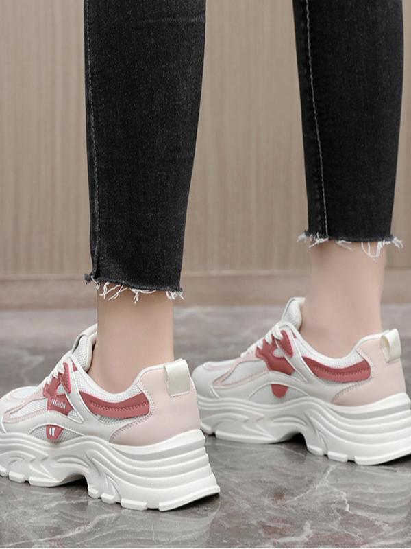 Women's Fashionable Lace Up Low Top Sneakers, 2024 New Style Casual Comfortable Sports Running Shoes, Female All-match Round Toe Chunky Sneakers for Daily Wear