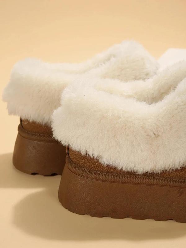 Women's Solid Color Contrast Faux Fur Slippers, Casual Soft Comfortable Home Slippers, Warm Slippers for Indoor & Outdoor Use for Fall & Winter