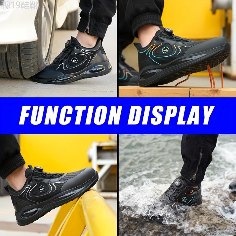 Plus Size Men's Solid Color Steel Toe & Puncture Proof Safety Shoes With Rotating Buckle, Comfy Non Slip Durable EVA Sole Industrial & Constructional Footwear Boy Closed Walking Shoes Comfort Lace Worker Boot Insole Orthotic Bota