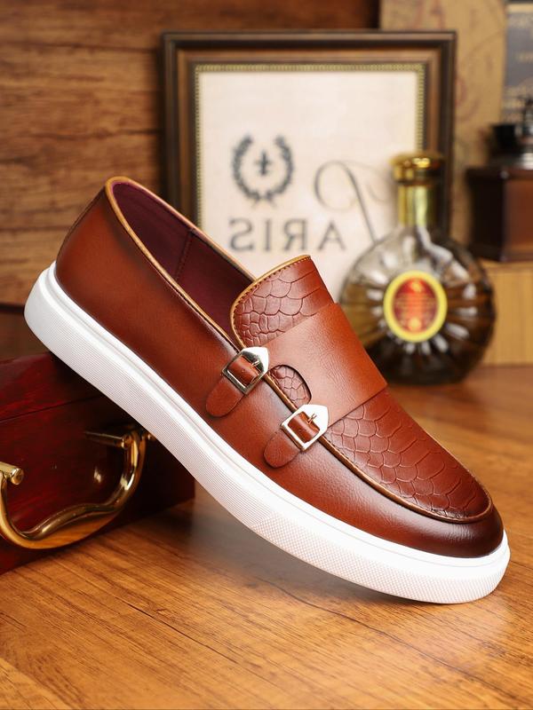 Men's Fashionable Geometric Pattern Slip-on Loafers, Casual Comfortable Breathable Flat Shoes for Daily Wear, Business Style Simple Round Toe Walking Shoes