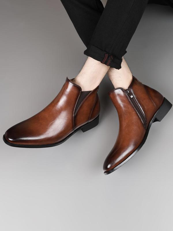 Men's Business Formal Wear PU Leather Ankle Boots, Classic Retro Style Boots for Work Office, Fashionable Shoes for Daily Wear