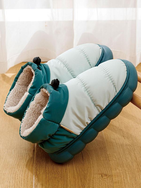 Women's Casual Solid Color Quilted Design Slippers, Warm Comfortable Home Slippers, Waterproof Thick Sole Slippers for Indoor & Outdoor Wear