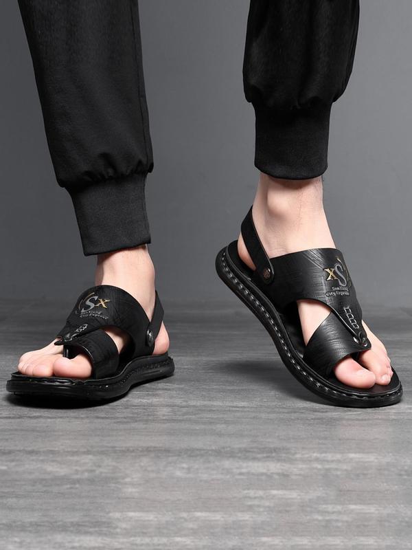 Men's Casual Plain Pu Leather Slip on Sandals, Summer Fashionable Versatile Sandals for Beach, Casual Shoes for Daily Wear Outdoor