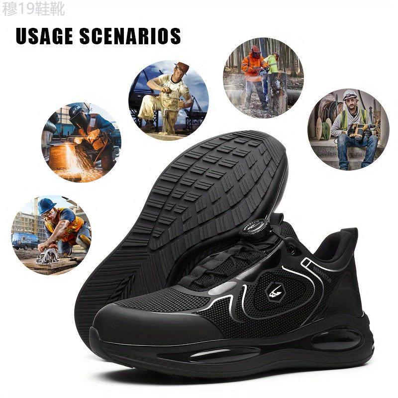 Plus Size Men's Solid Color Steel Toe & Puncture Proof Safety Shoes With Rotating Buckle, Comfy Non Slip Durable EVA Sole Industrial & Constructional Footwear Boy Closed Walking Shoes Comfort Lace Worker Boot Insole Orthotic Bota