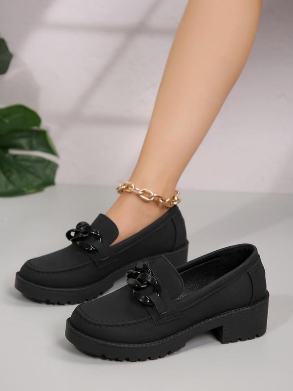 Women's Fashionable Chain Decorated Slip on Platform Shoes, Casual Comfortable Round Toe Loafers for Daily Wear, Female All-match Shoes for Daily Wear