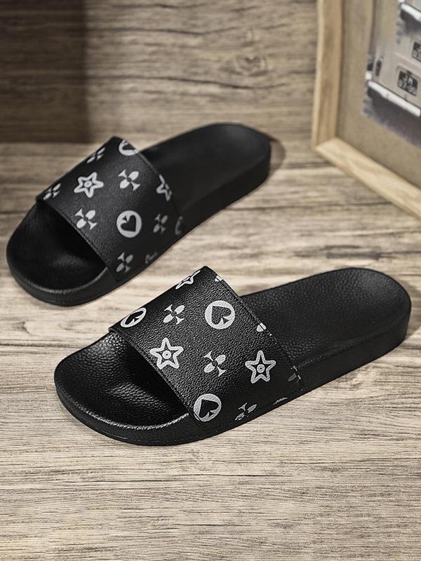 Birthday Gift, Men's Fashionable Star Print Slide Slippers, Summer Casual Comfortable Home Slippers, Non-slip House Shoes for Indoor Outdoor Wear