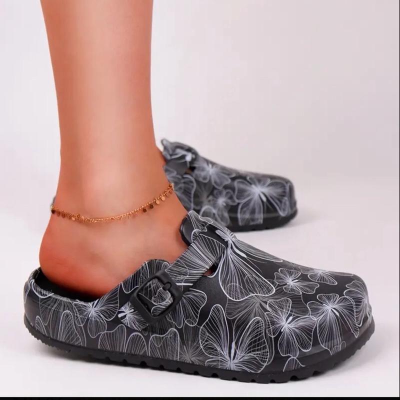 Women's Butterfly Print EVA Slip-On Clogs with Cap Toe and Flat Heel for Beach & Garden Activities - Lightweight and Comfortable Footwear Shoe Walking Shoes