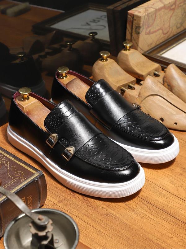 Men's Fashionable Geometric Pattern Slip-on Loafers, Casual Comfortable Breathable Flat Shoes for Daily Wear, Business Style Simple Round Toe Walking Shoes