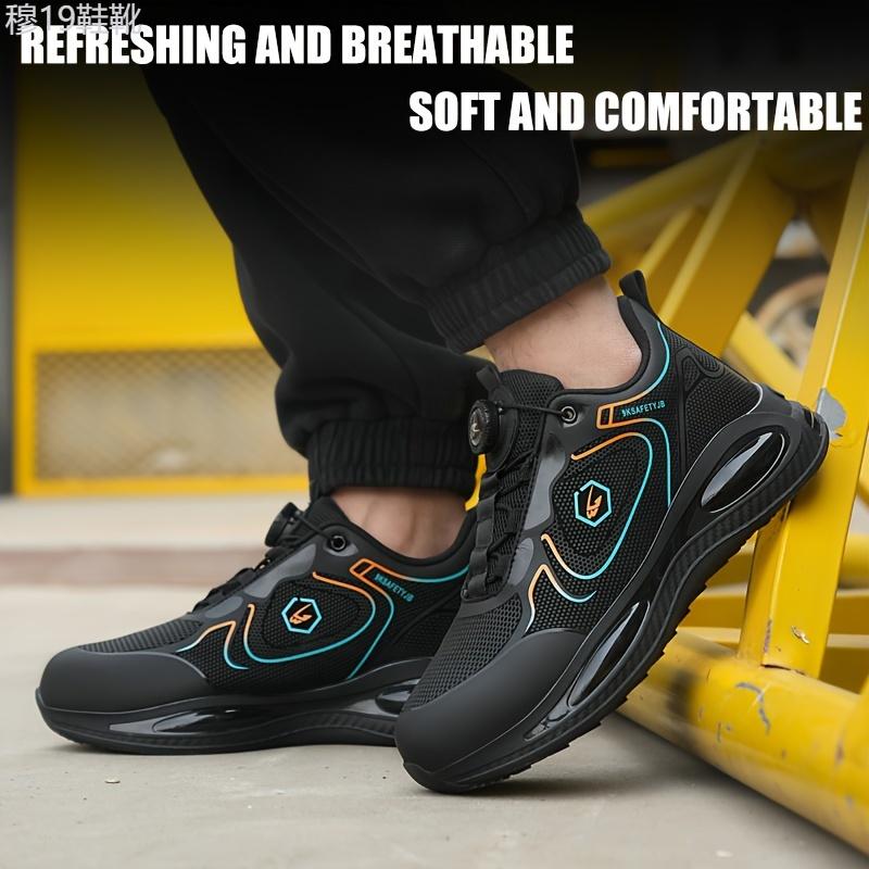 Plus Size Men's Solid Color Steel Toe & Puncture Proof Safety Shoes With Rotating Buckle, Comfy Non Slip Durable EVA Sole Industrial & Constructional Footwear Boy Closed Walking Shoes Comfort Lace Worker Boot Insole Orthotic Bota