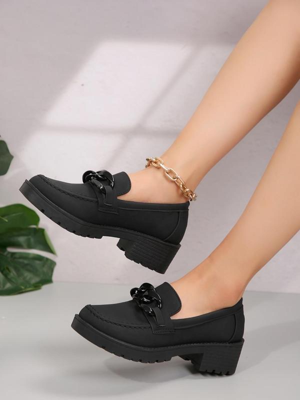 Women's Fashionable Chain Decorated Slip on Platform Shoes, Casual Comfortable Round Toe Loafers for Daily Wear, Female All-match Shoes for Daily Wear