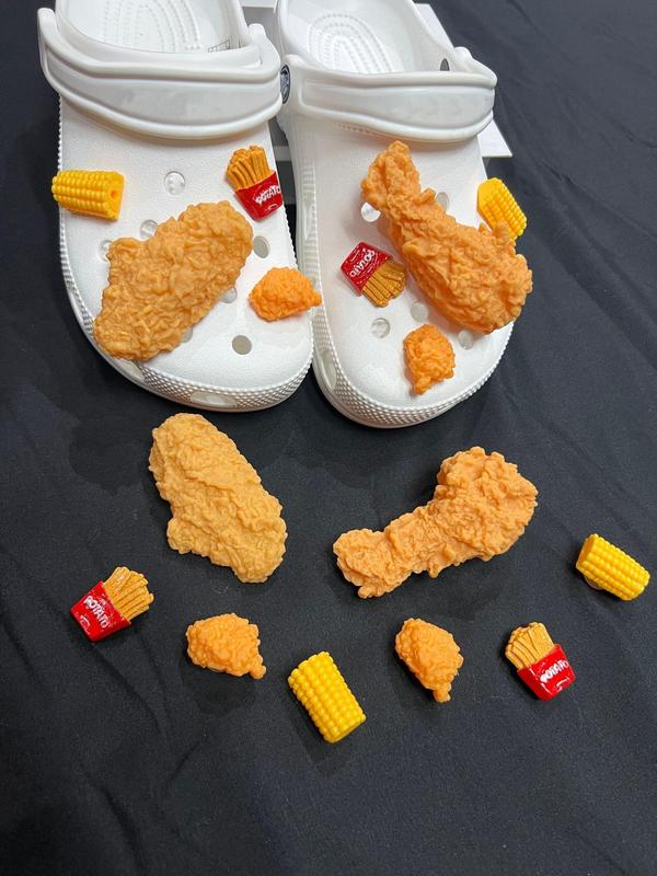 Cute Cartoon Food Shoe Decoration, 8pcs set Cute Fried Chicken French Fries 3d Decoration Shoes Decorations for Clogs, Vented Clogs, Sandals, Slippers, Holiday Shoe Accessories