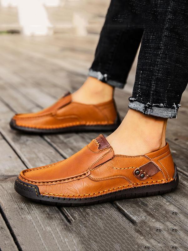 Men's Casual Stitching Design Slip-on Loafers, 2024 New Style Fashionable Round Toe Flat Shoes for Daily Wear, Lightweight Breathable Comfortable Shoes for Men