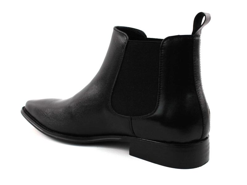 Men's Real Leather Black Chelsea Boots Ankle High Pull On Round Toe Slip Resistant Block Heel AZARMAN