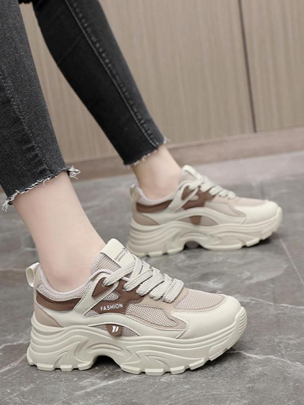 Women's Fashionable Lace Up Low Top Sneakers, 2024 New Style Casual Comfortable Sports Running Shoes, Female All-match Round Toe Chunky Sneakers for Daily Wear