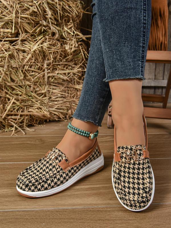 Women's Fashionable Houndstooth Pattern Slip on Shoes, Casual Comfortable Round Toe Shoes for Daily Wear, Female All-match Shoes for Spring & Fall