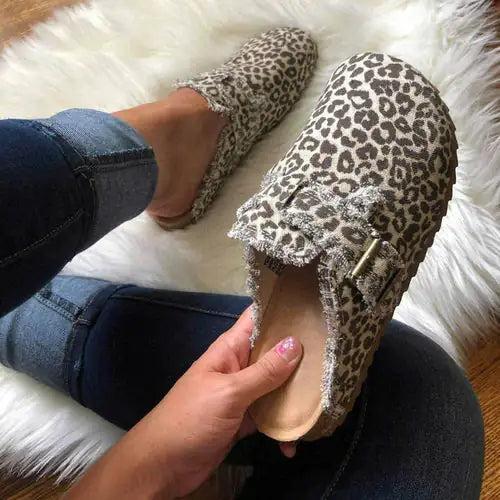 2024 new leopard print half-support lazy shoes lazy comfortable cow leopard style lazy shoes outdoor leisure a lazy shoe