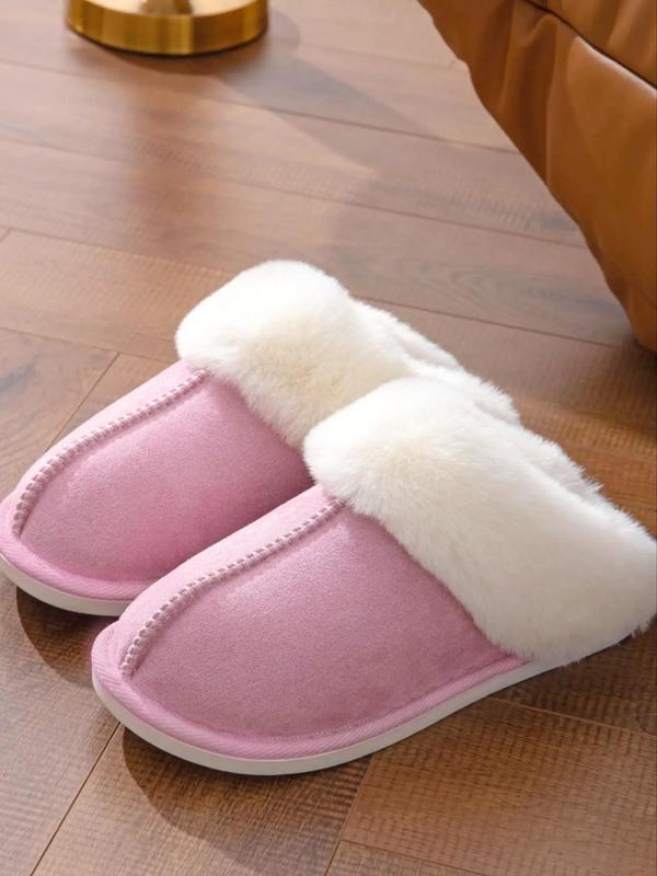 Women's Solid Color Fluffy Plush Slippers, Casual Soft Comfortable Home Slippers, Warm Slippers for Indoor & Outdoor Use for Fall & Winter