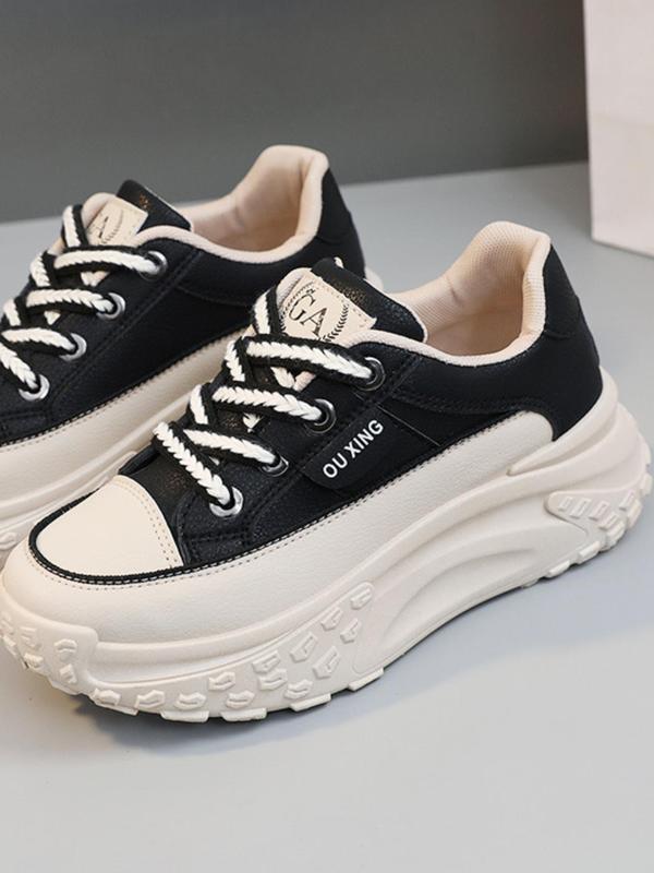 Women's Fashionable Lace Up Platform Sneakers, Casual Comfortable Breathable Sports Shoes, Female All-match Round Toe Chunky Shoes for Daily Wear