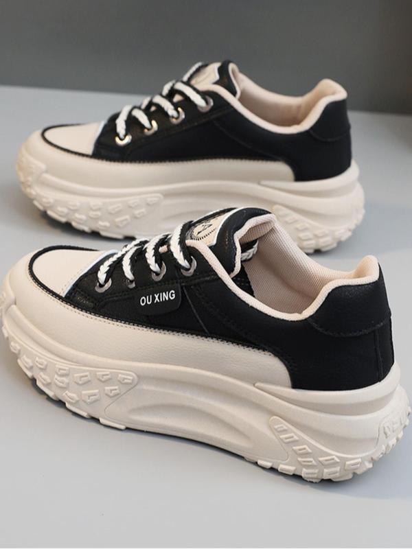 Women's Fashionable Lace Up Platform Sneakers, Casual Comfortable Breathable Sports Shoes, Female All-match Round Toe Chunky Shoes for Daily Wear