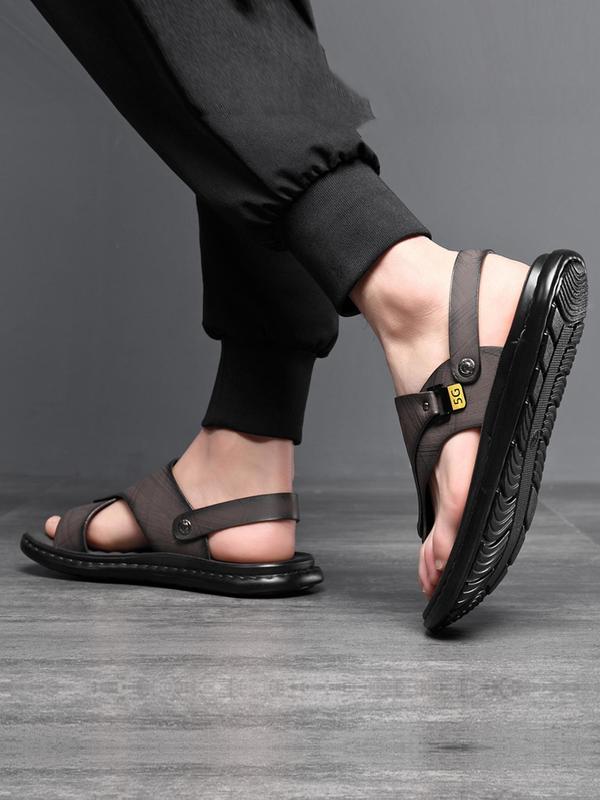 Men's Casual Plain Pu Leather Slip on Sandals, Summer Fashionable Versatile Sandals for Beach, Casual Shoes for Daily Wear Outdoor