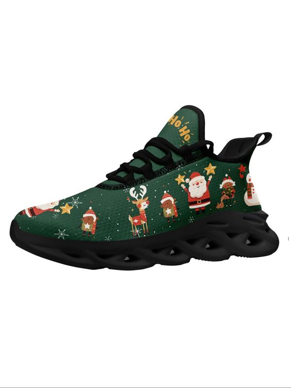 Women's Christmas Theme Santa Claus & Elk Pattern Sneakers, Comfortable Breathable Blade Sole Sports Running Shoes, Female All-match Round Toe Shoes for Daily Wear