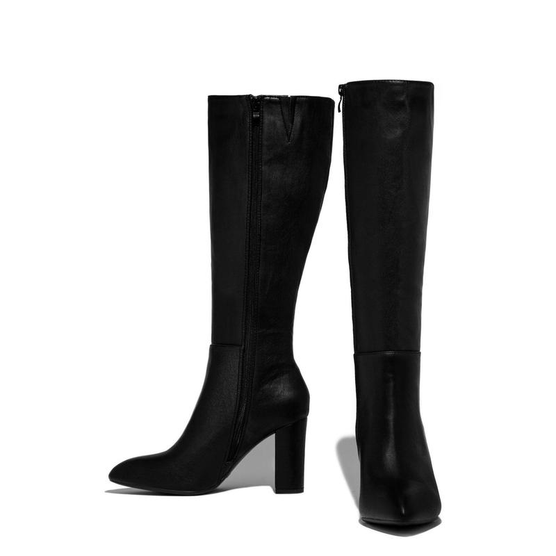 Fine Time Block Heel Knee High Boots - Black