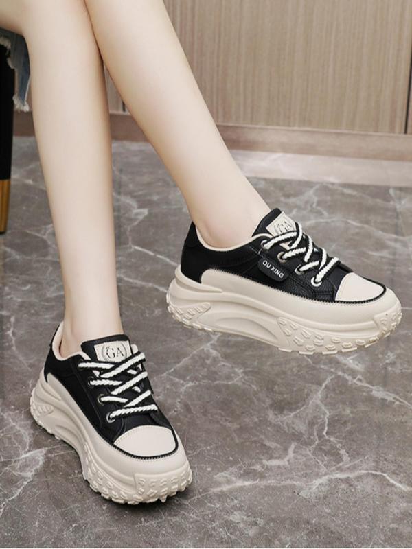 Women's Fashionable Lace Up Platform Sneakers, Casual Comfortable Breathable Sports Shoes, Female All-match Round Toe Chunky Shoes for Daily Wear