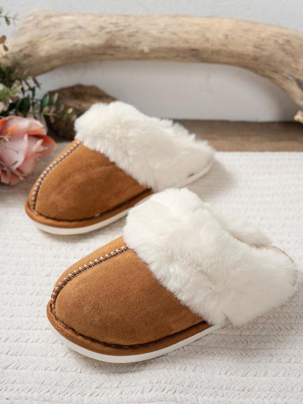 Women's Solid Color Fluffy Lined Slippers, Casual Soft Comfortable Home Slippers for Fall & Winter, Fluffy Plush Bedroom Slippers for Indoor and Outdoor