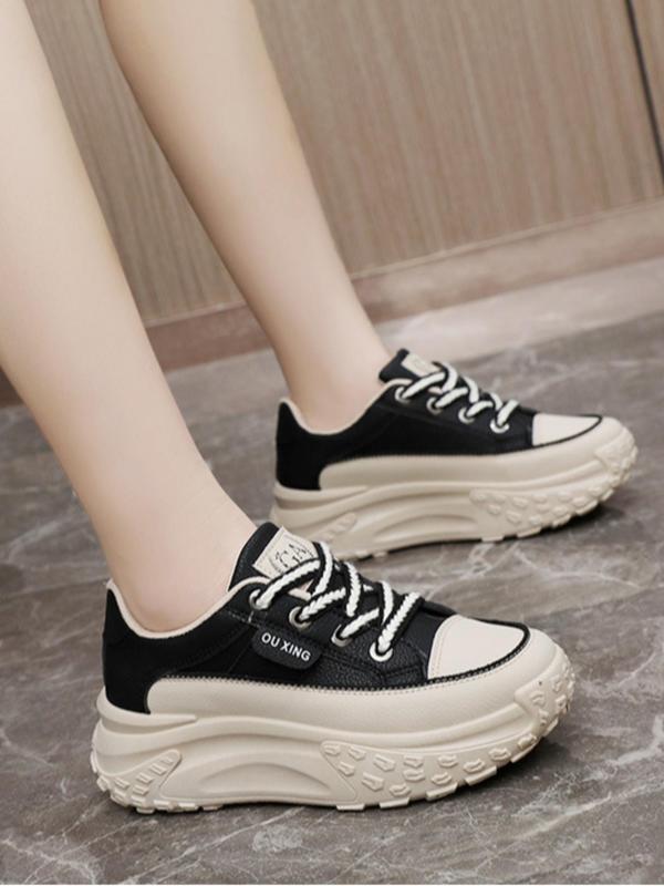 Women's Fashionable Lace Up Platform Sneakers, Casual Comfortable Breathable Sports Shoes, Female All-match Round Toe Chunky Shoes for Daily Wear