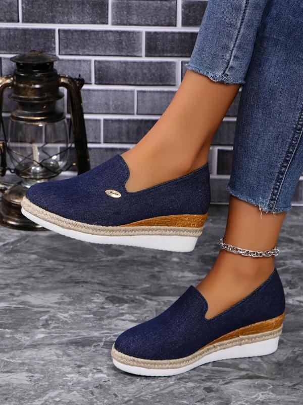 Women's Fashionable Solid Color Slip-on Wedge Shoes, Round Toe Espadrilles Sole Shoes, Casual Comfortable Platform Shoes for Daily Wear