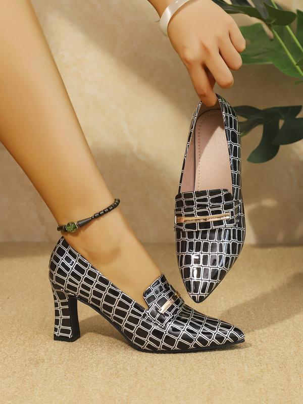 Women's Fashionable Plaid Pattern Pointed Toe High Heel Pumps, Elegant Slip on Heels for Party, Daily Clothing Decor for Women & Girls