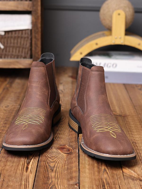 Men's Business Embroidering Design Ankle Boots, Fashionable Retro Style Boots for Daily Wear, Casual Comfortable Shoes for Daily Wear