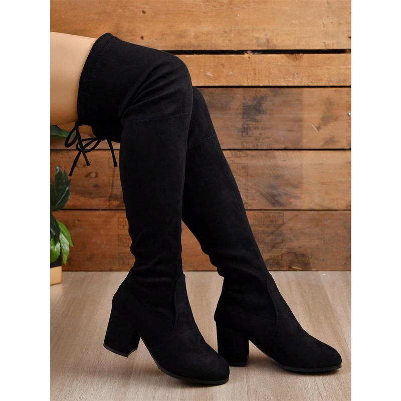 Women's Knee Boots Elastic Knee Boots Women's Autumn And Winter New High-Heeled Black Boots Strap Thin Boots Thick High-Heeled Black Boots.