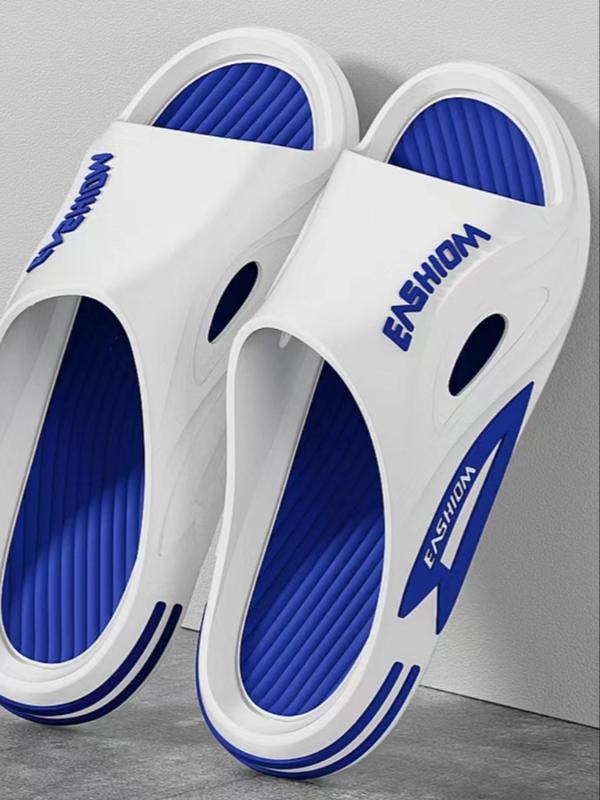 Casual Letters Decor Men's Slides, 1 Pair Hollow Out Design Non-slip Bathroom Slides for Summer, Comfortable and Breathable Slides for Bathroom Indoor