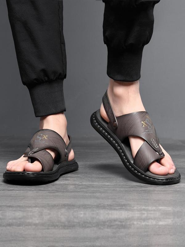 Men's Casual Plain Pu Leather Slip on Sandals, Summer Fashionable Versatile Sandals for Beach, Casual Shoes for Daily Wear Outdoor