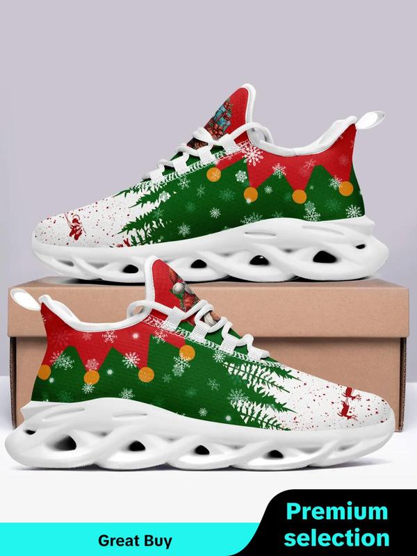 Men's Christmas Themed Lace Up Low Top Chunky Casual Sneakers, Casual Comfortable Soft Sole Sports Running Shoes, Male All-match Round Toe Shoes for Daily Wear