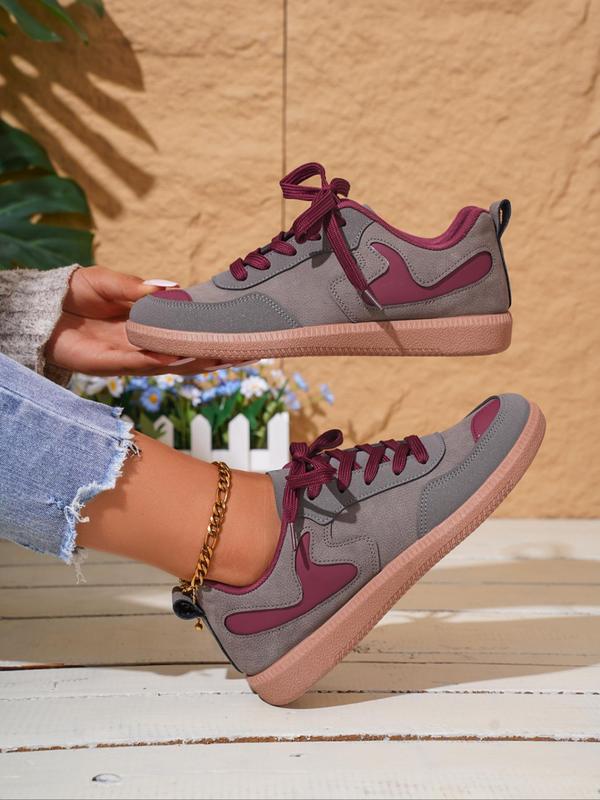 Women's Fashionable Colorblock Lace Up Low Top Sneakers, Casual Comfortable Round Toe Sports Shoes, Female All-match Basic Shoes for Daily Wear