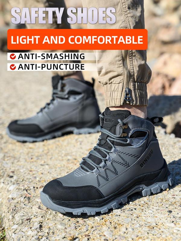 Men's High Top Lace Up Work Shoes, Casual Comfortable Breathable Anti-smash and Anti-puncture Shoes, Fashionable Safety Shoes for Daily Wear