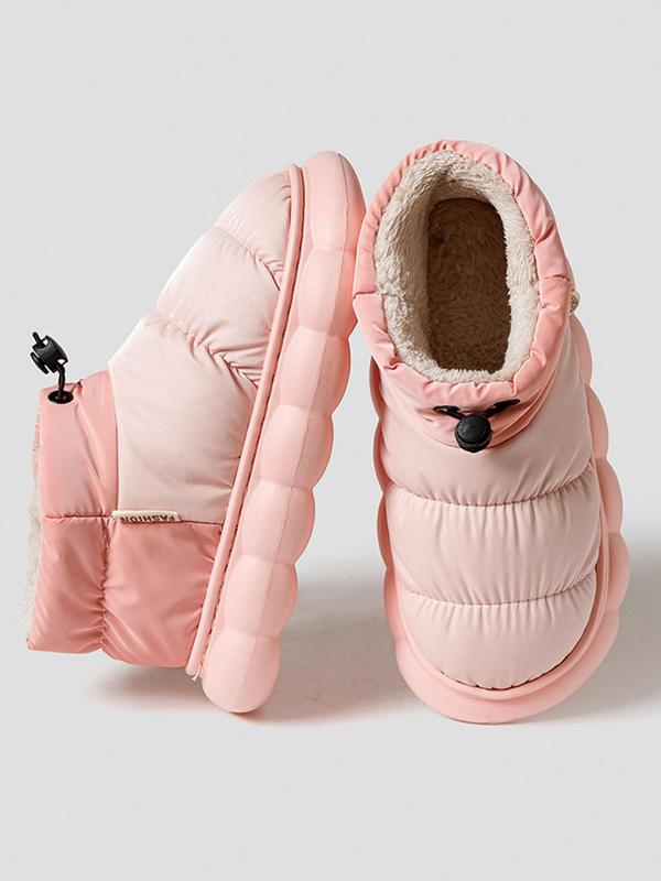 Women's Casual Solid Color Quilted Design Slippers, Warm Comfortable Home Slippers, Waterproof Thick Sole Slippers for Indoor & Outdoor Wear