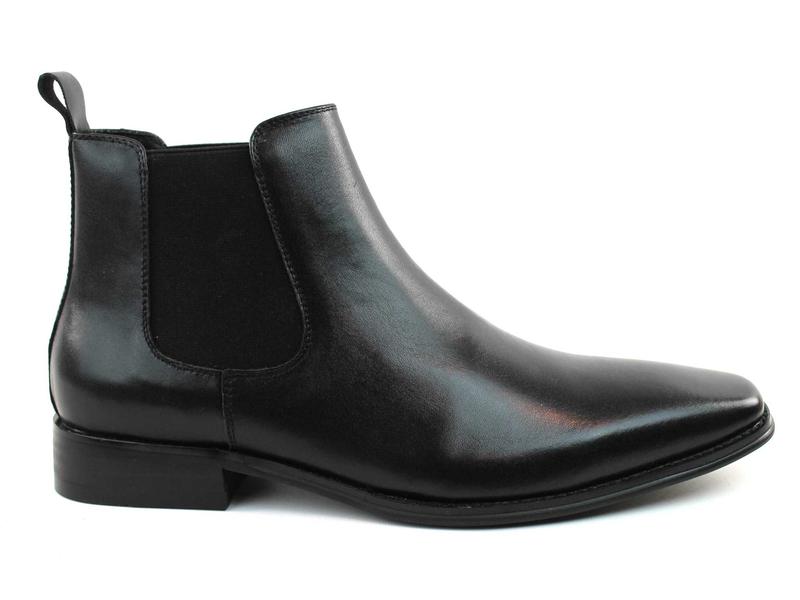 Men's Real Leather Black Chelsea Boots Ankle High Pull On Round Toe Slip Resistant Block Heel AZARMAN